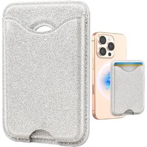 Shorogyt Compatible with Magsafe Wallet Magnetic Card Holder - Glitter Gold Phone Wallets for Women Teen Girls Fashion for iPhone 16/15/14/13/12 Series Slim for Apple Mag RFID Magnet, Fit 3 Cards