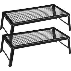 Kigley 2 Pack Folding Campfire Grill Portable Grill Heavy Duty Iron Fireplace Grate over Fire Camp Grill Rack for Outdoor Camping Barbecue Cooking Fire Pit, Black