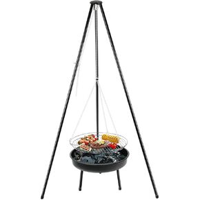 Campfire Tripod Grill, Adjustable Height BBQ Grill, Foldable Tripod Grill for Outdoor Camping Fire (black)