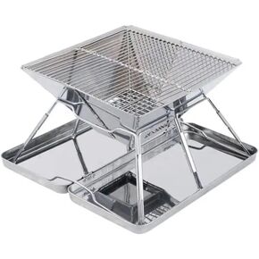 Folding Campfire Grill Stainless Steel Grate Barbeque Portable Camping with Legs for Picnics Backpacking Outdoor with Carrying Bag and Kitchen Tongs