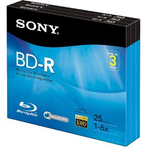 Sony 3BNR25R3H 6x 25GB Recordable Blu-Ray Disc - 3 Pack