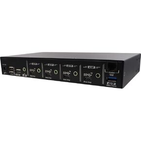 Rextron KM Switch for 4 Computers with Mouse Roaming, Hotkey Control, USB Synchronizer, USB 3.2 Gen 2 (4 Ports), LAN Sharing, Multi-Screen, No Software Required for Windows, Mac, Linux, USW-T334
