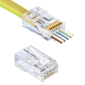 RJ45 Pass Through EZ Connector, Cat5e Connector, RJ45 Ends with Gold Plated, Ethernet Connectors UTP Network Plug for Standard Cable (100pcs)