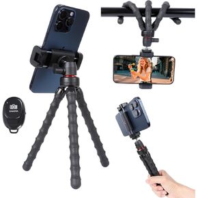Mini Cell Phone Tripod, 3 in 1 Flexible Phone Tripod with Wireless Remote for Video Recording Vlogging Selfie, Portable Small Tripod Stand Compatible with iPhone, Samsung, 4.7''-7'' Phones
