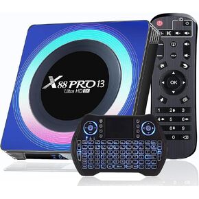 Android TV Box 2025, Android 13.0 TV Box 4GB 64GB RK3528 Quad-core Support 4K 6K 8K WiFi 6 2.4/5.8G Dual-WiFi BT5.0 Ethernet 3D X88PRO 13 Smart Box for TV with Mini Wireless Keyboard