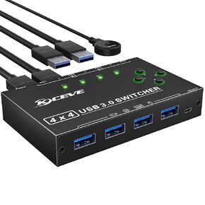 KVM Switch 2 Computers 1 Monitor Displayport, USB 3.0 KVM Switch Displayport 4K@144Hz for 2 Computer Share 1 Monitor and 4 USB Devices, with Wired Remote