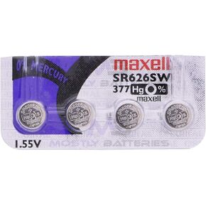 Maxell 377 SR626SW 1.55 Volt Silver Oxide Watch Batteries Factory Hologram (4 Batteries)