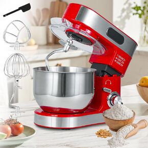Stand Mixer, 5.8 QT Electric Food Mixer with 600W Pure Copper Motor, 6-Speed Tilt-Head Kitchen Mixer with Stainless Steel Bowl, Dough Hook, Whisk, Beater, Splash Guard & Scraper (White)