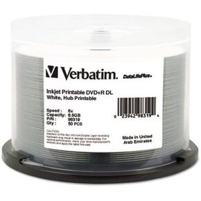 Verbatim DVD+R Dual Layer Recordable Disc, Printable, Spindle, 50/Pk (VER98319)