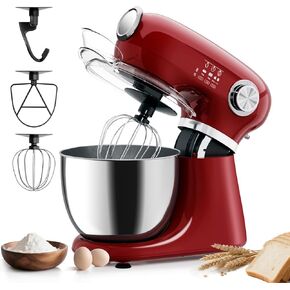 Stand Mixer,12 Speed Tilt-Head Electric Mixer With 5.3 Quart Stainless Steel Mixing Bowl, Portable Kitchen Mixer With Whisk, Dough Hook, Beater & Baking Spatula, Red