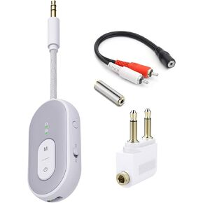 Bluetooth 5.3 Transmitter Receiver, Double Connection Receiver 3.5mm Aux Audio Adapter with RCA Cable, 2-in-1 Airplane Wireless Bluetooth, aptX Adaptive/Low Latency for TV, Home Stereo, Headphone/Grey