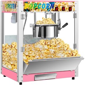 Commercial Popcorn Machine, 8 Oz Kettle, 850W Countertop Popcorn Maker for 48 Cups per Batch, Movie Theater Popcorn Popper with 3-Switch Control, 2 Scoops 1 Cup, Pink