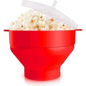 Microwave Popper Bowl-سيليكون قابل للطي مع غطاء للظهور الخالي من الزيت-خالي من BPA ، وآمن غسالة الصحون ، والأسود-القابل لإعادة الاستخدام للوجبات الخفيفة الصحية وليالي أفلام العائلة (الأحمر)