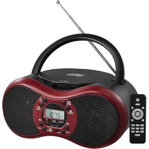 Boombox playblud Player Pladerible للمنزل مع راديو FM ، Bluetooth ، CD-R/CD-RW/MP3 ، صوت استريو مزدوج ، التحكم عن بُعد ، منفذ USB ، AUX-IN ، مقبس سماعة الرأس ، شاشة LCD ، مؤقت النوم ، الأحمر