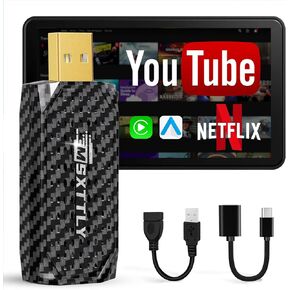 3in1 Wireless Carplay Android Auto Adapter ، Dongle Video Box لدفق Netflix و YouTube و Tiktok و Prime Video ، مع Android & iPhone IOS 11+ ، فقط للسيارات مع carplay سلكية ، Vstream Black