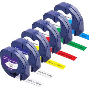 RAEMALL Compatible Label Tape Replace for Dymo Letratag Refills 12mm x 4m(1/2" x 13') Label Maker Tape Colored Plastic Label Tape for Dymo Letratag LT 100T 100H QX50 Handheld Label Printer, 6 Pack