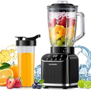 SHARDOR Professional Blender for Smoothies, 5 Functions, 1200 Peak Watts Smoothie Blender, 52 Oz Glass Jar & 24 Oz To-Go Cup Combo, Blenders for Smoothies, Ice and Frozen Fruit, Self-Cleaning