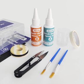 Aventik Fishing Rod Tip Repair Kit Complete Supplies with Quick-Drying Two-Part Epoxy Resin, 500D Wrapping Thread, Brushes,Cups, and Masking Tape Fishing Pole Repair Kit