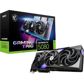 MSI Gaming RTX 5080 16G Gaming Trio OC Graphics Card (16GB GDDR7 ، 256 بت ، الأداء القصير: 2715 MHz ، DisplayPort X 3 2.1A ، HDMI 2.1B ، NVIDIA Blackwell Architecture)
