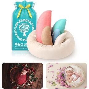 M&G House Newborn Photography Props - 6pcs Baby Photoshoot Props, Adjustable Photography Props Fits 0-6 Months Baby, Ultra-Soft Photo Donut Posing Pillow Basket - Multicolor