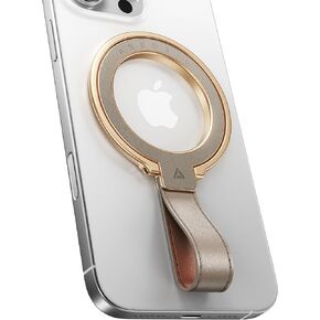 andobil 2025 Magnetic Phone Grip for MagSafe [Unrivaled Stability] Adjustable Phone Ring Kickstand [Premium Leather Loop] Compatible with MagSafe Accessories & iPhone 16/15/14/13, Removable, Greige
