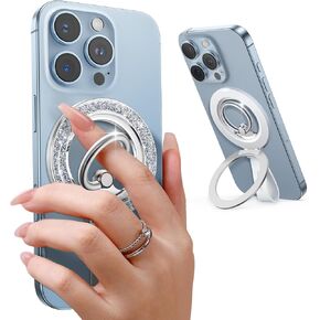 JOYROOM MagSafe Phone Grip with Super-Strong Magnet 2025 Magnetic Phone Holder Stylish Twinkle Design MagSafe Compatible Phone Grip with Silicone Lanyard Accessory for iPhone 16/15/14/13 - White
