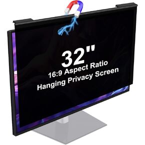 Magnetic Hanging Computer Privacy Screen 32 Inch, Removable Privacy Shield for 16:9 Widescreen Frameless Monitor, Anti Spy Anti Scratch Anti Glare Blue Light Screen Protector