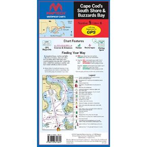 MAPTECH Waterproof Chart WPC005-06, Cape Cod's South Shore & Buzzards Bay, 6th Edition, 24 x 36 inches Open, 6 x 12 inches Folded, 1:53,333 and 1:57,140 Scale, GPS Waypoints, Wreck Sites, Ramp Locations