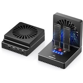FIDECO M.2 NVMe SATA SSD Cloner Dock, USB 3.2 Gen 2 X 2, 20Gbps NVMe Cloner Duplicator with Foldable Cooling Fan, Support Offline Clone, UASP and Trim, Aluminum Design