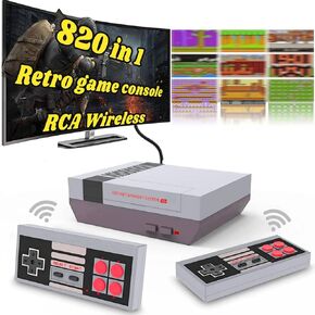 Classic Mini Retro Game Console Built in 820 Classic Games and Dual Wireless Remote Controllers,AV Output Video Game System for Ideal Gift. (Silver)