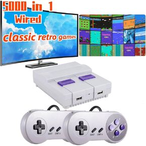 Super Classic Mini Retro Game Console ، نظام ألعاب الفيديو HD 4K HD تم إنشاؤه في أكثر من 5000 ألعاب كلاسيكية مختلفة ، ومكونات وتلعب ، وحدات تحكم سلكية مزدوجة. (الرمادي الأزرق)