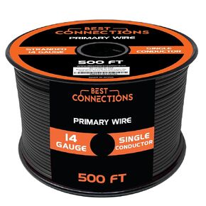 14 Gauge Car Audio Primary Wire (500ft–Black)– Remote, Power/Ground Electrical