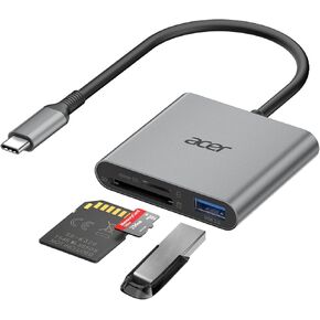 Acer SD Card Reader USB C, 3 in 1 Memory Card Reader for iPhone 16/15 with Dual Slots & USB 3.0, Micro SD Card Adapter Compatible with Camera, Android, MacBook Pro/Air, Laptop, iPad
