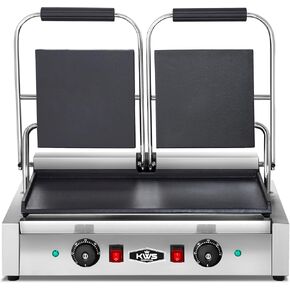 KWS FM-23 3400W Electric Panini Press Maker with Smooth Top & Bottom Plates Sandwich Toasting Grill – 19″ X 9″ Cooking Surface