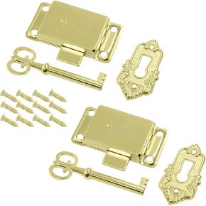 2 Sets Skeleton Key Lock Decorative Antique White Nickel Cabinet Vintage Lock with Key and Screws for Chest Cupboard Furniture