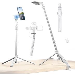 ULANZI TT88 Magnetic Tripod for iPhone, 57" Extendable Selfie Stick with Remote, 2-in-1 Phone Clip & Dual Cold Shoe Mounts - Lightweight Phone Tripod Stand for Vlogging, Travel, Video Recording, Black