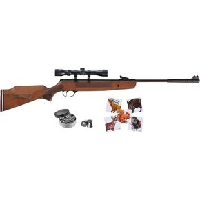 Hatsan Striker Wood Spring Combo Air Rifle, Hardwood with Included Wearable4U 100x Paper Targets and Pellets Bundle