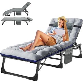 ABORON 5 Positions Camping Cots for Adults,Outdoor Folding Sleeping Cot/Mat,Folding Chaise Lounge Chair with Pillow,Portable Reclining Chair for Beach Lawn Camping Pool,Sunbathing Chairs