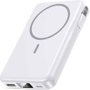 Magnetic Portable Charger, 10000mAh Power Bank, 5 in 1 Portable Charger with Built in Cable, 20W Fast Charging for Magsafe Battery Pack Compatible with iPhone 16/15/14/13 Pro/Pro Max, Samsung Series