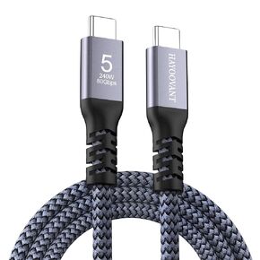 Braided Thunderbolt 5 Cable 3.3 ft, 80Gbps & 240W Fast Charging, USB-C to USB-C USB4 Cable, Supports 4K/8K/16K Display, MacBook, iPad Pro, iPhone 16, Samsung, Hub, eGPU, Dock and More