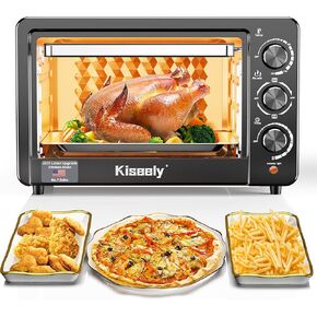 Toaster Oven Countertop, 22L Large Stainless Oven with Adjustable Temperatures and Timer, Multifunction Toaster Oven for Bake, Roast, Broil, Toast, Includes Baking Pan, Rack (BD1)