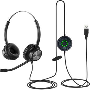 EMAIKER USB Headphone with Microphone for Laptop with Status Indicator for Office Call Center, Lightweight One Ear Headset USB Works for Skype Dictation Webinar Confererence Calls in Kuwait