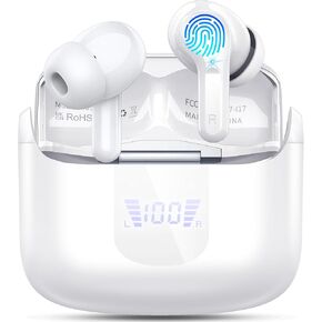 Wireless Earbuds, Bluetooth Headphones 2025 NEW Ear Buds 40H Bass Stereo in-Ear Earphones ENC Noise Cancelling 5.3 Earbuds with 4 HD Mic, USB-C LED Display IP7 Waterproof Sport Headset for Android iOS