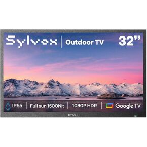 SYLVOX 32" Smart Outdoor TV,1080P Full Sun Outdoor Television with 1500 Nits High Brightness, IP55 Weatherproof TV for Outside, Google System WiFi Bluetooth Google Assistant Chromecast (Pool Se)