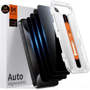 DIMONCOAT 4-PACK for iPhone 15 Pro Max Privacy Screen Protector [Auto Alignment Kit] [10X Military Protection] Tempered Glass Film Compatible with 15 Pro Max 6.7 inch [Case Friendly]