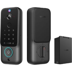 Lockin Veno Plus Palm Video Video Smart Lock + بطارية قابلة لإعادة الشحن ، قفل دخول بدون مفتاح للباب الأمامي ، وصول بيومترية بلا اتصال ، و WiFi 2.4 جيجا هرتز ، و IP53 مقاوم للماء ، وتخزين 8 جيجا بايت