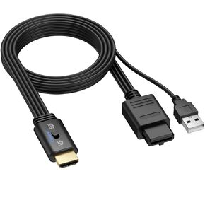 CAMWAY N64 to HDMI Converter - 16:9/4:3 Conversion 1080P AV to HDMI Adapter Male Cable for N64/NGC/SNES, Mini Composite CVBS Audio Video Adapter Supports PAL/NTSC,Plug and Play