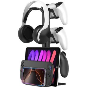 Aluminum Headphone Stand, Controller Holder & Headset Holder for Gaming Desk Accessories, Headphone and Controller Stand, Universal Storage Organizer for PC Earphone Accessories/Switch 2/Pro