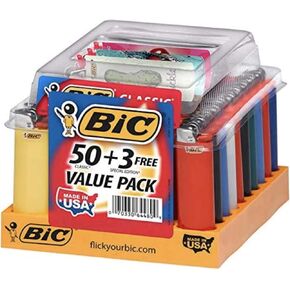 BIC Classic Maxi Lighters - صينية 50 - بالإضافة إلى 3 ولاعات خاصة مجانية