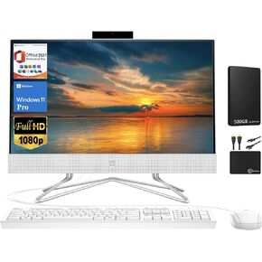 HP 2024 Premium All-in-One Desktop Computer, 21.5" FHD Display, Dual-Core Intel Celeron Processor, 8GB RAM, 256GB SSD, Webcam, WiFi, RJ-45, Win 11 Pro, Office 2021 Pro+Mouse&Keyboard+MarxsolAccessory